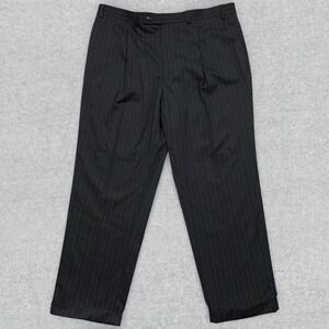 Van Huesen Dress Pants Men's 40x30 Black Striped Pleated Unhemmed Straight NWOT